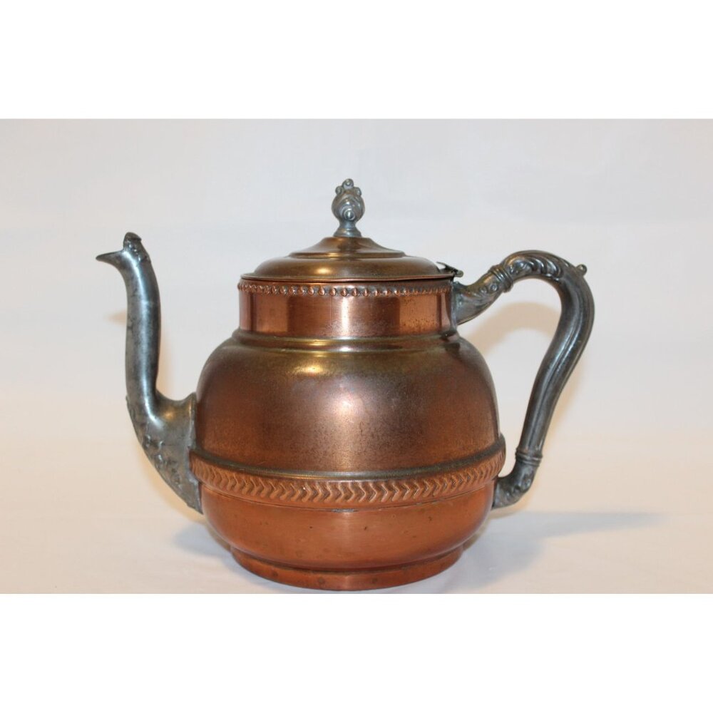 Vintage Copper & Pewter Teapot With Ornate Handle & Spout Hinged Lid Detached Co - Picture 2 of 14